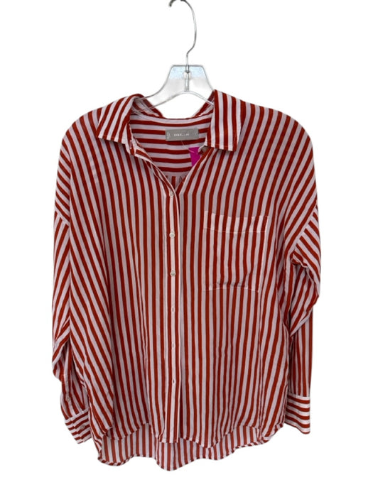 Everlane Size 6 Rust & White Silk Long Sleeve Striped Button Down Top Rust & White / 6
