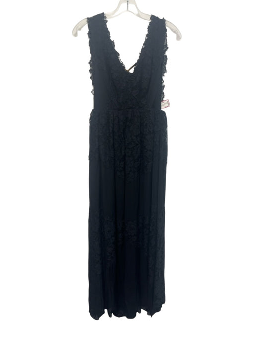 Free People Size 0 Black & Brown No Fabric Tag Floral Lace V Neck Gown Black & Brown / 0