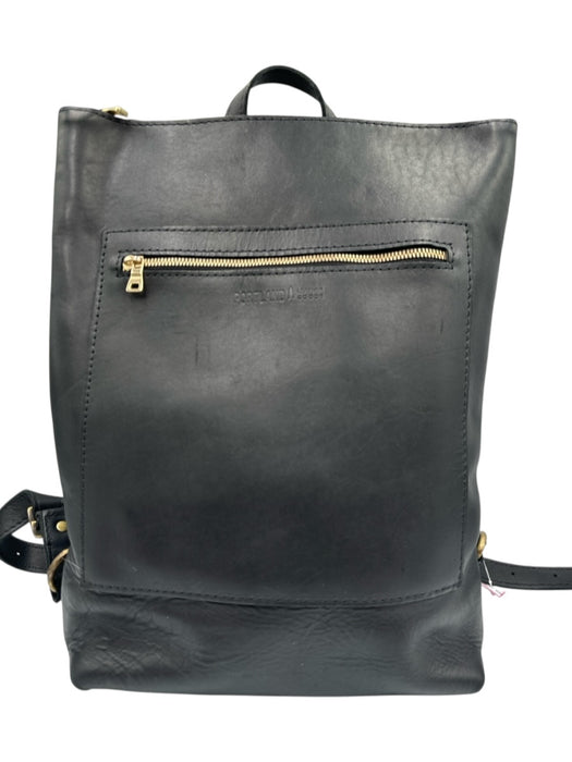 Portland Leather Black Leather Zip Close Adjustable Straps Pouch Backpack Bag Black