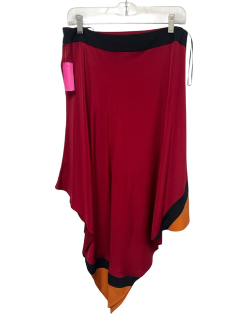 Jay Godfrey Size 2 Red, Black & Orange Silk Asymmetrical Color Block Midi Skirt Red, Black & Orange / 2