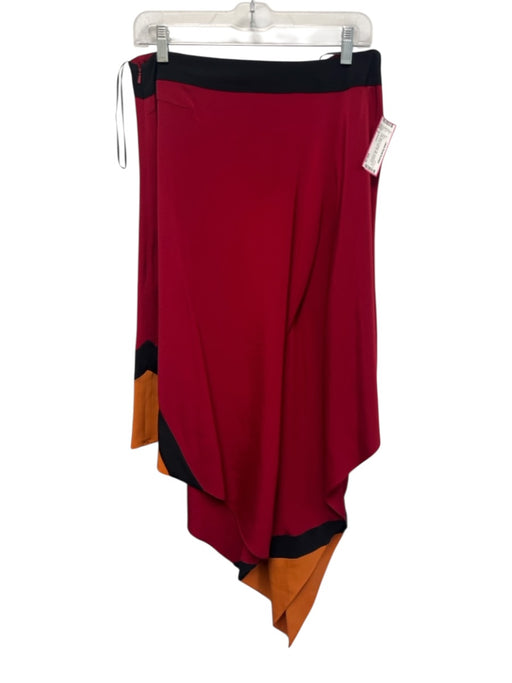 Jay Godfrey Size 2 Red, Black & Orange Silk Asymmetrical Color Block Midi Skirt Red, Black & Orange / 2