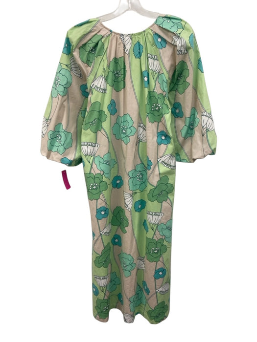 Hyacinth House Size XS Cream Beige & Green Cotton Floral U Neck Dress Cream Beige & Green / XS