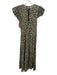 Doen Size S Black & Multi Cotton Blend Floral Puff Cap Sleeve Keyhole Back Dress Black & Multi / S