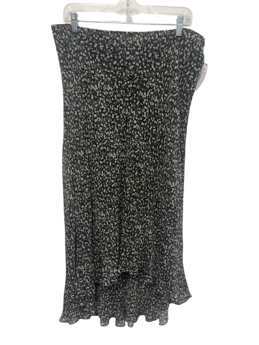 Lauren Ralph Lauren Size 14 Black & Cream Silk Floral Elastic Midi Skirt Black & Cream / 14