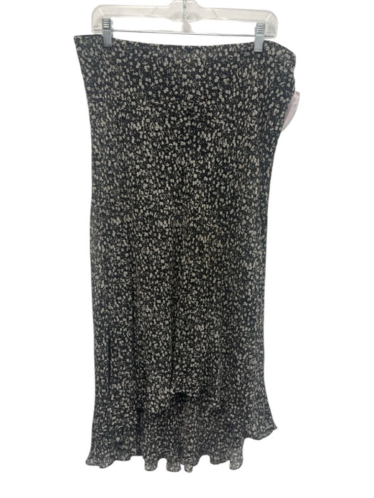 Lauren Ralph Lauren Size 14 Black & Cream Silk Floral Elastic Midi Skirt Black & Cream / 14