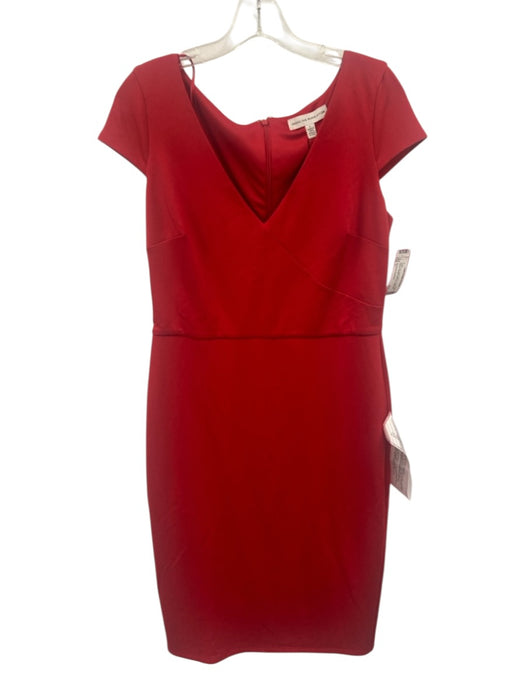 Dress the Population Size L Red Rayon Blend V Neck Cap Sleeve Sheath Dress Red / L