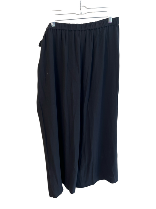 Eileen Fisher Size L Black Silk Elastic Waist Wrap Tie Detail Wide Leg Pants Black / L