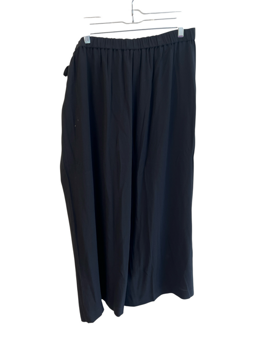 Eileen Fisher Size L Black Silk Elastic Waist Wrap Tie Detail Wide Leg Pants Black / L