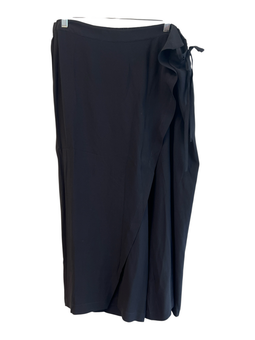 Eileen Fisher Size L Black Silk Elastic Waist Wrap Tie Detail Wide Leg Pants Black / L