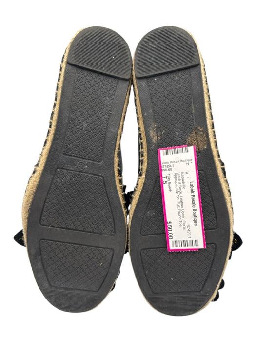 Tory Burch Shoe Size 7.5 Black & Beige Leather Upper Floral Applique Espadrille Black & Beige / 7.5