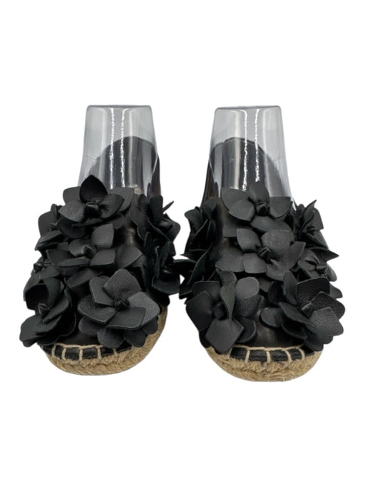 Tory Burch Shoe Size 7.5 Black & Beige Leather Upper Floral Applique Espadrille Black & Beige / 7.5