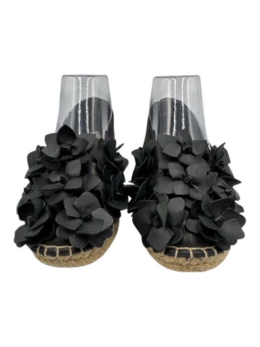 Tory Burch Shoe Size 7.5 Black & Beige Leather Upper Floral Applique Espadrille Black & Beige / 7.5