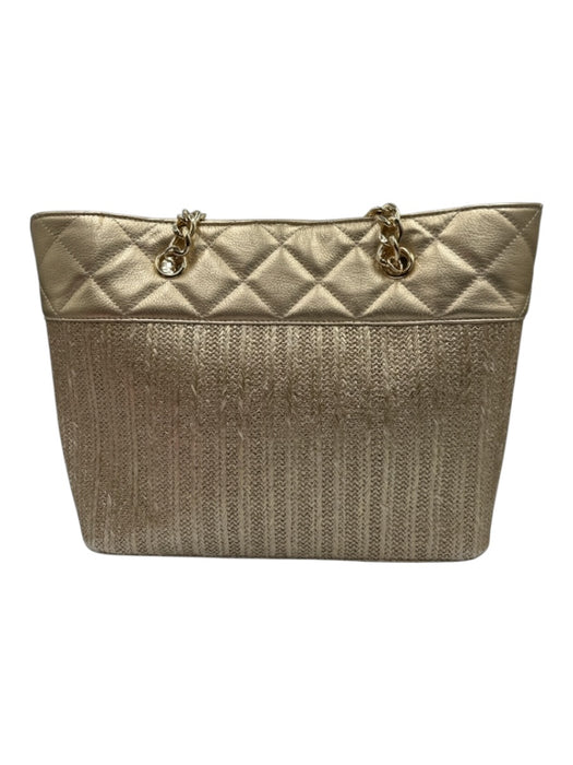 Lilly Pulitzer Gold Leather Quilted Woven Metallic Tote Bag Gold