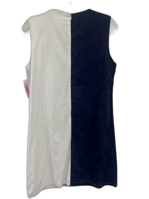 Duffield Lane Size S White & Navy Blue Cotton Scalloped Detail Sleeveless Dress White & Navy Blue / S