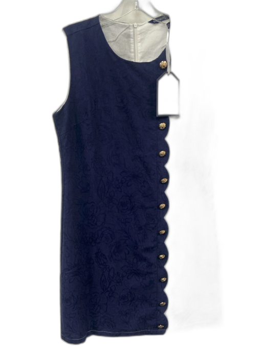 Duffield Lane Size S White & Navy Blue Cotton Scalloped Detail Sleeveless Dress White & Navy Blue / S