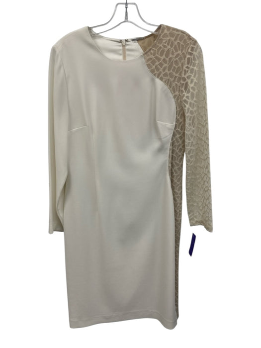 Elie Tahari Size 10 White, Gold, Beige Triacetate Blend Long Sleeve Dress White, Gold, Beige / 10