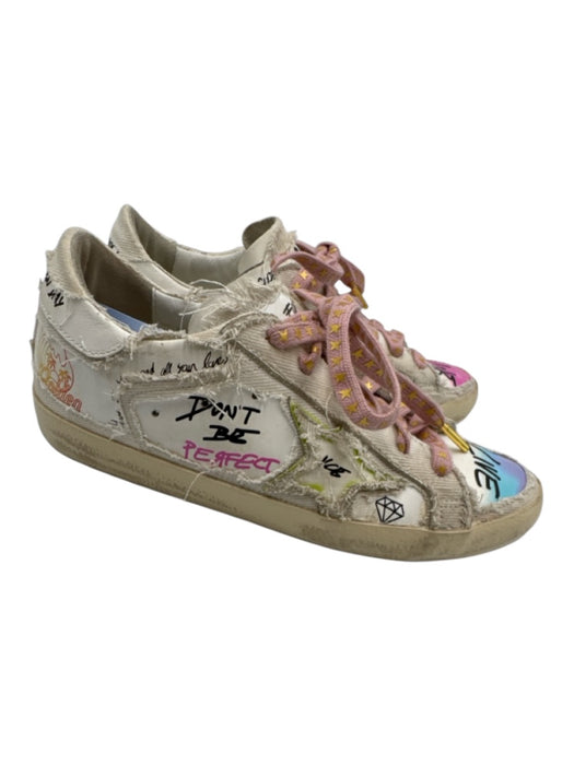 Golden Goose Shoe Size 37 White, Pink, Multi Leather Lace Up Doodle Sneakers White, Pink, Multi / 37