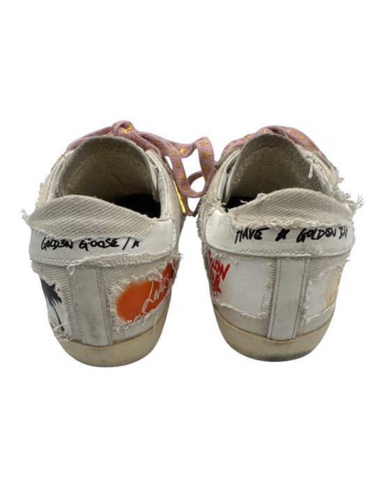 Golden Goose Shoe Size 37 White, Pink, Multi Leather Lace Up Doodle Sneakers White, Pink, Multi / 37