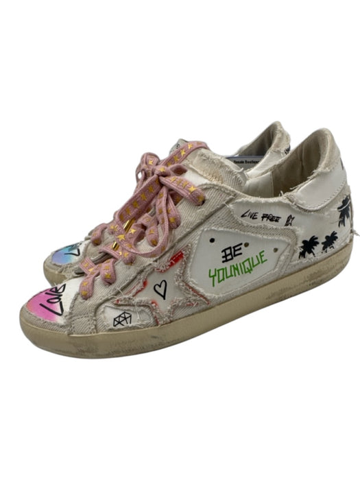 Golden Goose Shoe Size 37 White, Pink, Multi Leather Lace Up Doodle Sneakers White, Pink, Multi / 37
