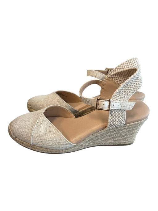 Alex Marie Shoe Size 8 Beige Canvas Almond Toe Ankle Strap Wedge Shoes Beige / 8