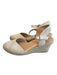 Alex Marie Shoe Size 8 Beige Canvas Almond Toe Ankle Strap Wedge Shoes Beige / 8