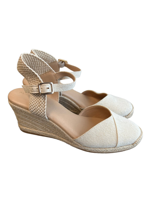 Alex Marie Shoe Size 8 Beige Canvas Almond Toe Ankle Strap Wedge Shoes Beige / 8