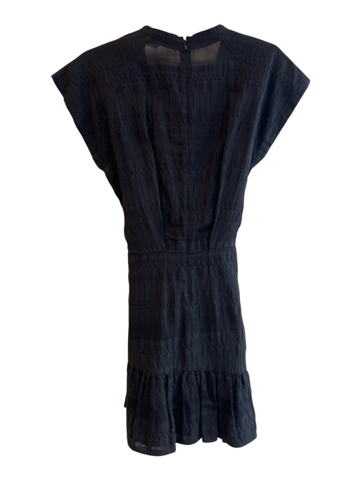 Veronica Beard Size 4 Black Cotton Short Sleeve solid color Waist tie Dress Black / 4