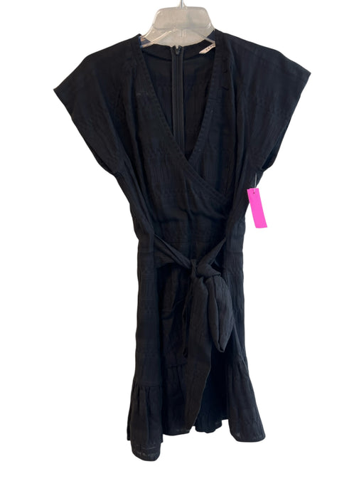 Veronica Beard Size 4 Black Cotton Short Sleeve solid color Waist tie Dress Black / 4