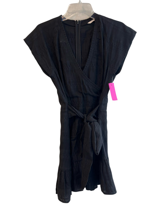 Veronica Beard Size 4 Black Cotton Short Sleeve solid color Waist tie Dress Black / 4