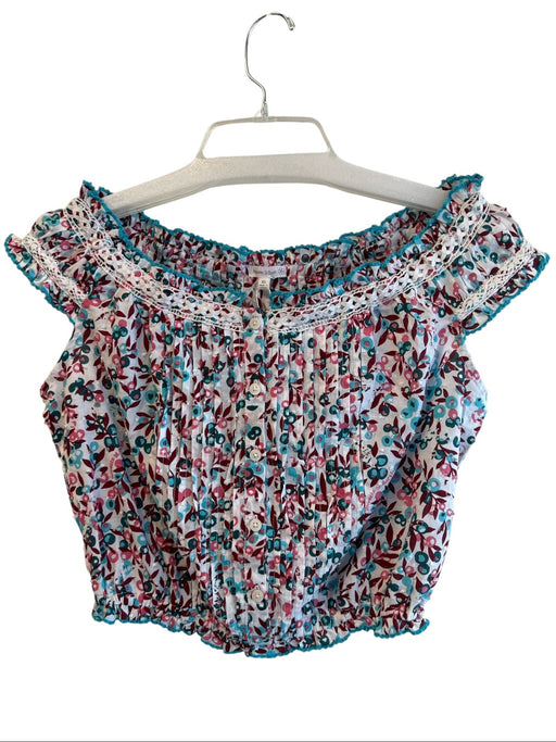 Poupette St. Barth Size XS Teal, Blue & White Cotton Wide Neck Cap Sleeve Top Teal, Blue & White / XS