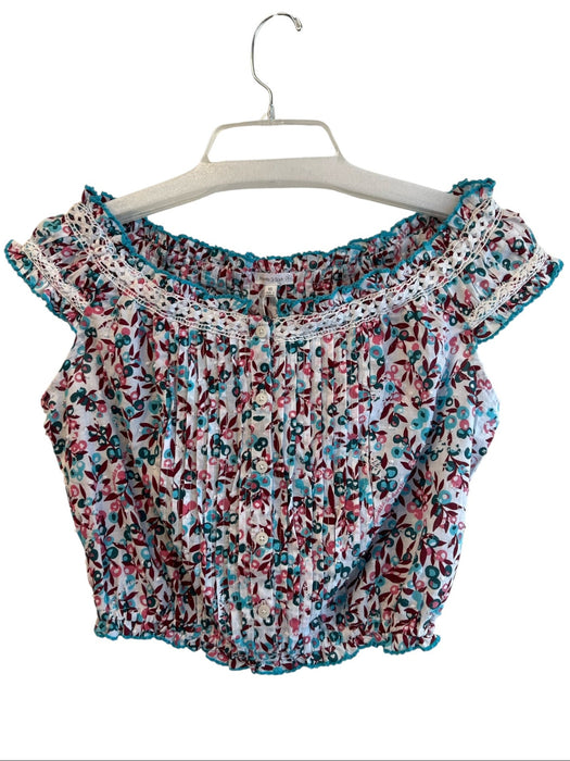 Poupette St. Barth Size XS Teal, Blue & White Cotton Wide Neck Cap Sleeve Top Teal, Blue & White / XS