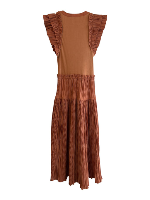Ulla Johnson Size 2 Rust Polyester & Cotton Ribbed Scoop Neck Pleats Dress Rust / 2