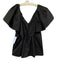 Hyacinth House Size XS Black Polyester & Cotton Short Sleeve Gathered V Neck Top Black / XS