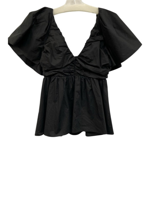 Hyacinth House Size XS Black Polyester & Cotton Short Sleeve Gathered V Neck Top Black / XS