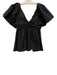 Hyacinth House Size XS Black Polyester & Cotton Short Sleeve Gathered V Neck Top Black / XS