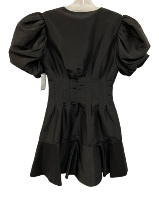Simkhai Size 0 Black Polyester & Nylon Short Puff Sleeve V Neck Pleated Dress Black / 0