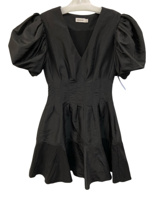 Simkhai Size 0 Black Polyester & Nylon Short Puff Sleeve V Neck Pleated Dress Black / 0