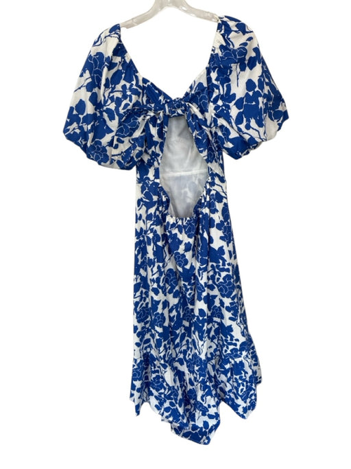 Hyacinth House Size M White & Blue Cotton 3/4 Balloon Sleeve Flowers Maxi Dress White & Blue / M