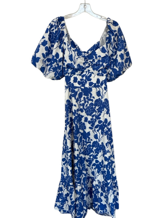 Hyacinth House Size M White & Blue Cotton 3/4 Balloon Sleeve Flowers Maxi Dress White & Blue / M