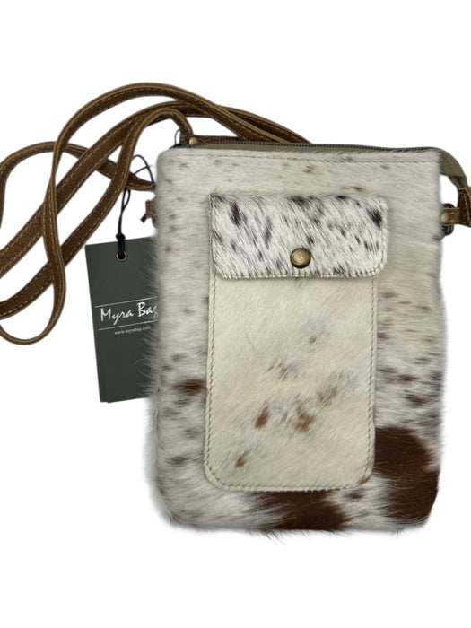 Myra Bag Cream & Brown Pony Hair Leather Strap Zip Close Crossbody Bag Cream & Brown / S
