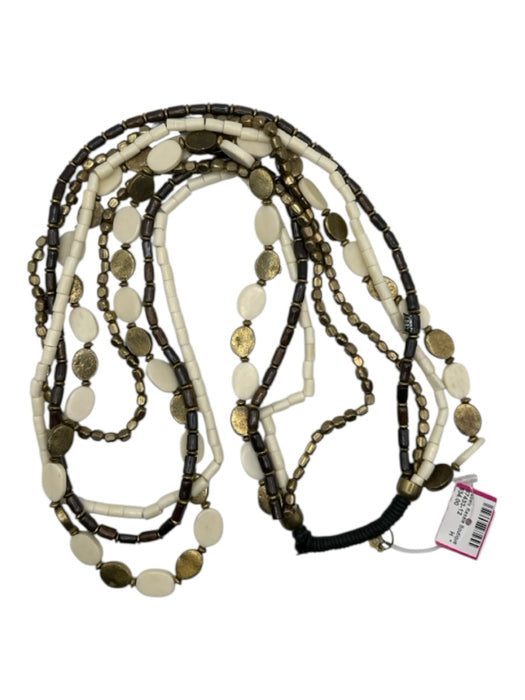 Ivory & Brass Beaded Multi Strand Long Necklace Ivory & Brass