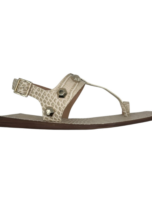 Vince Camuto Shoe Size 10 Cream Leather Croc Embossed Studded Toe Strap Sandals Cream / 10
