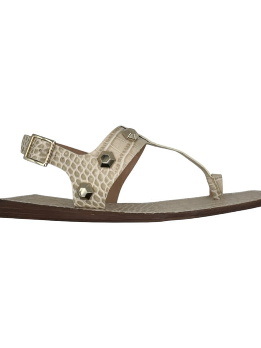 Vince Camuto Shoe Size 10 Cream Leather Croc Embossed Studded Toe Strap Sandals Cream / 10
