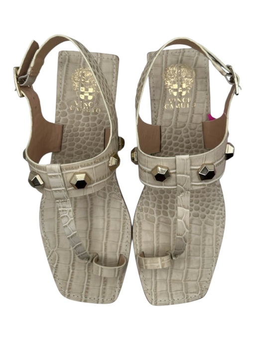 Vince Camuto Shoe Size 10 Cream Leather Croc Embossed Studded Toe Strap Sandals Cream / 10