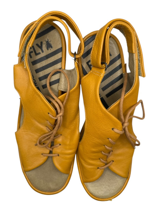 Fly London Shoe Size 41 Mustard Leather Platform lace up Sandals Mustard / 41