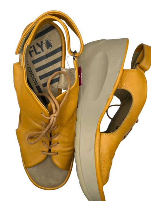 Fly London Shoe Size 41 Mustard Leather Platform lace up Sandals Mustard / 41
