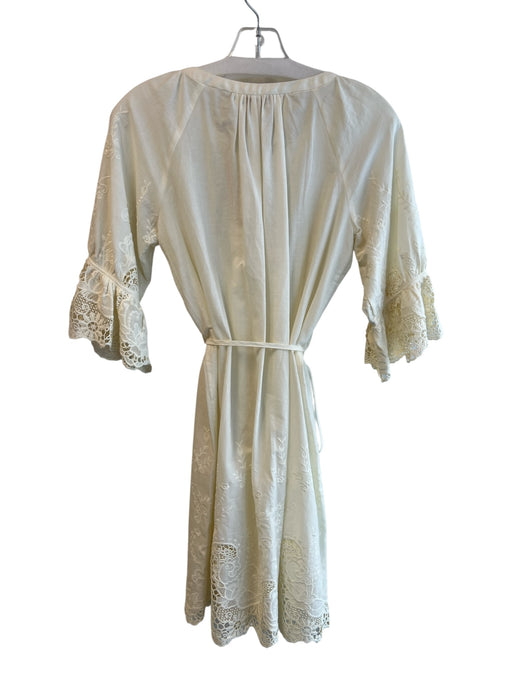 Ella Moss Size XS Ivory Cotton 3/4 Sleeve Round Neck Lace Detail Waist Tie Dress Ivory / XS