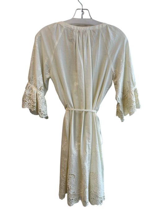 Ella Moss Size XS Ivory Cotton 3/4 Sleeve Round Neck Lace Detail Waist Tie Dress Ivory / XS