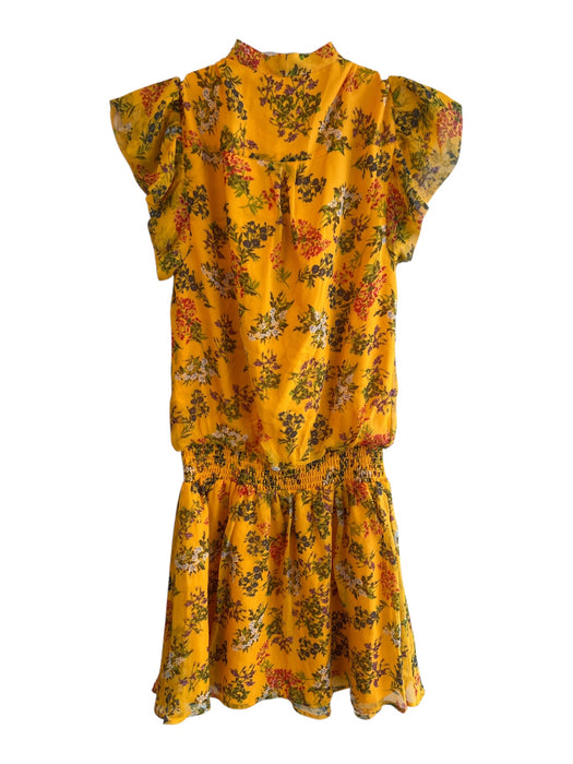 Ella Moss Size XS Yellow Silk Tie V Neck Floral Ruffle Cap Sleeve Dress Yellow / XS