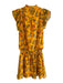 Ella Moss Size XS Yellow Silk Tie V Neck Floral Ruffle Cap Sleeve Dress Yellow / XS